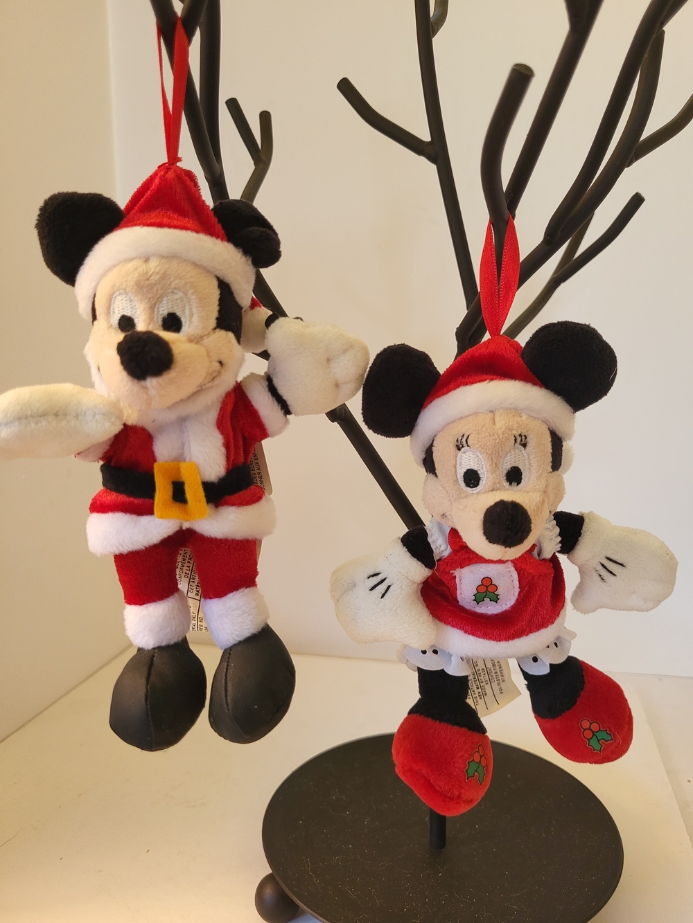 Disney Store 1998 Jingle Bell Mickey&Minnie Santa Plush Ornaments NWT